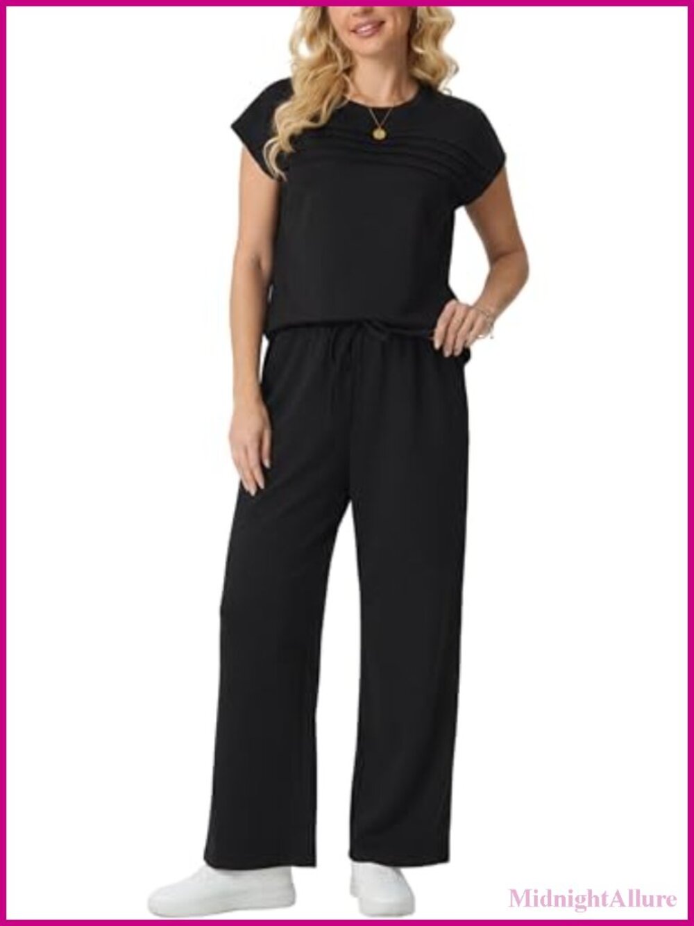 Women's 2 Piece Lounge Set Wide Leg Pants Striped Cap Sleeve Travel Outfit with - Picture 2 of 5